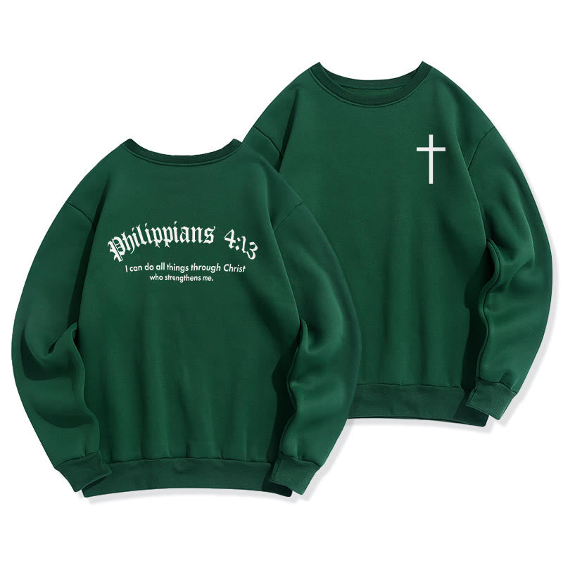 Christianartworkshop Quotation Style Bold Faith in Philippians 413 Fleece Lined Polyester Sweatshirt - Green - 2XL - image 5