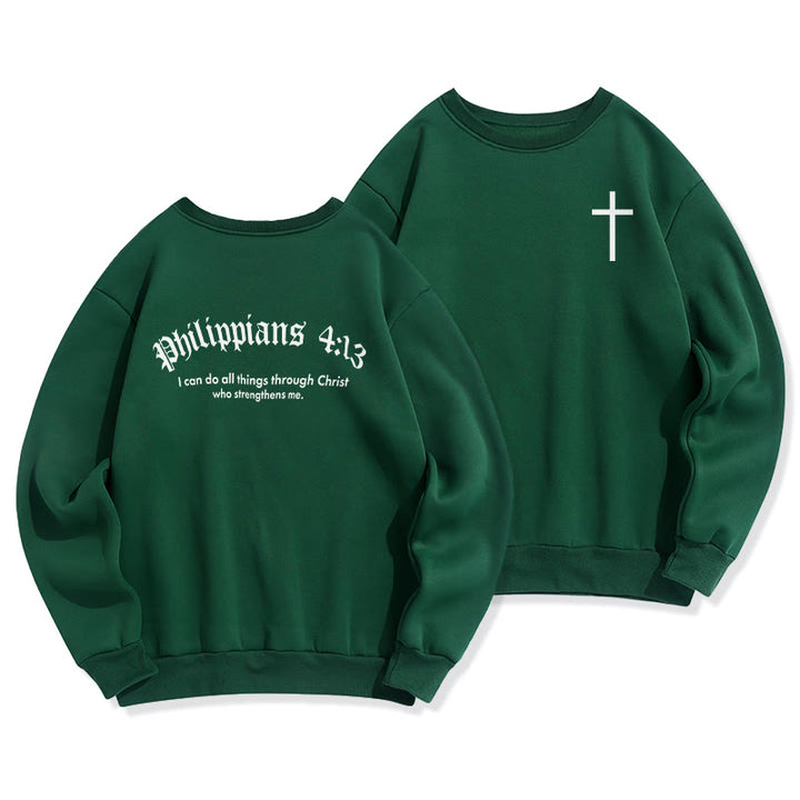 Christianartworkshop Quotation Style Bold Faith in Philippians 413 Fleece Lined Polyester Sweatshirt - Green - 2XL - image 5