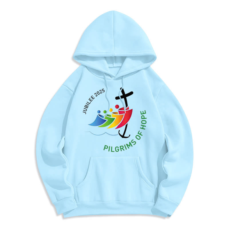 Christianartworkshop Colored Style Pilgrims of Hope Jubilee Fleece Lined Polyester Hoodie - Blue - 2XL - image 4