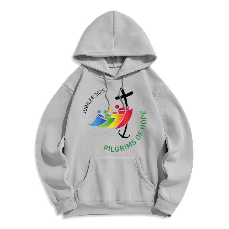 Christianartworkshop Colored Style Pilgrims of Hope Jubilee Fleece Lined Polyester Hoodie - Grey - 2XL - image 5