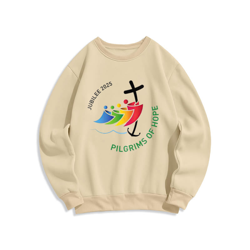 Christianartworkshop Colored Style Pilgrims of Hope Jubilee Fleece Lined Polyester Sweatshirt - Beige - 2XL - image 3