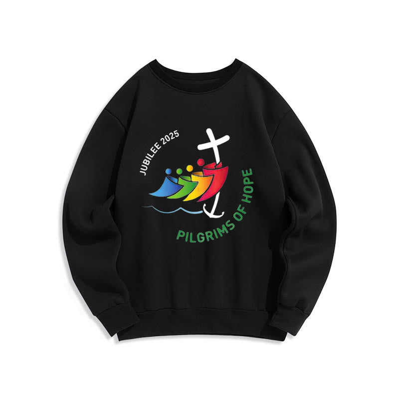 Christianartworkshop Colored Style Pilgrims of Hope Jubilee Fleece Lined Polyester Sweatshirt - Black - 2XL - image 5