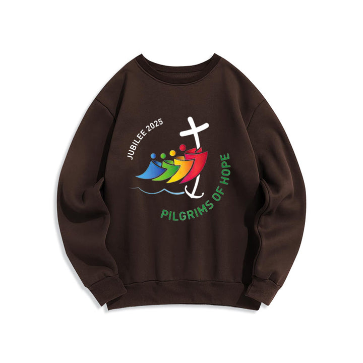 Christianartworkshop Colored Style Pilgrims of Hope Jubilee Fleece Lined Polyester Sweatshirt - Brown - 2XL - image 6