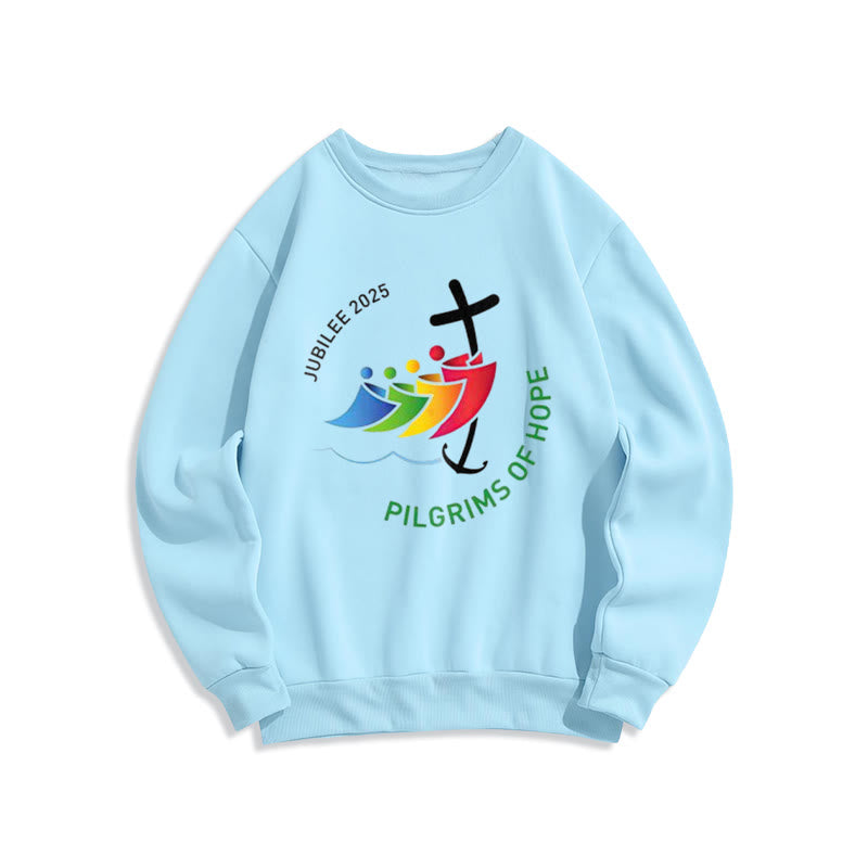 Christianartworkshop Colored Style Pilgrims of Hope Jubilee Fleece Lined Polyester Sweatshirt - Blue - 2XL - image 4