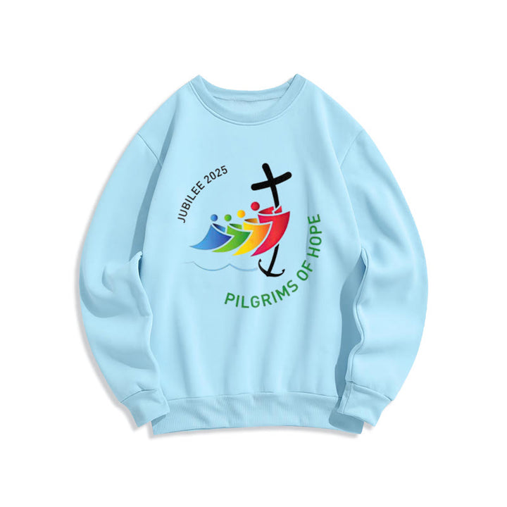 Christianartworkshop Colored Style Pilgrims of Hope Jubilee Fleece Lined Polyester Sweatshirt - Blue - 2XL - image 4