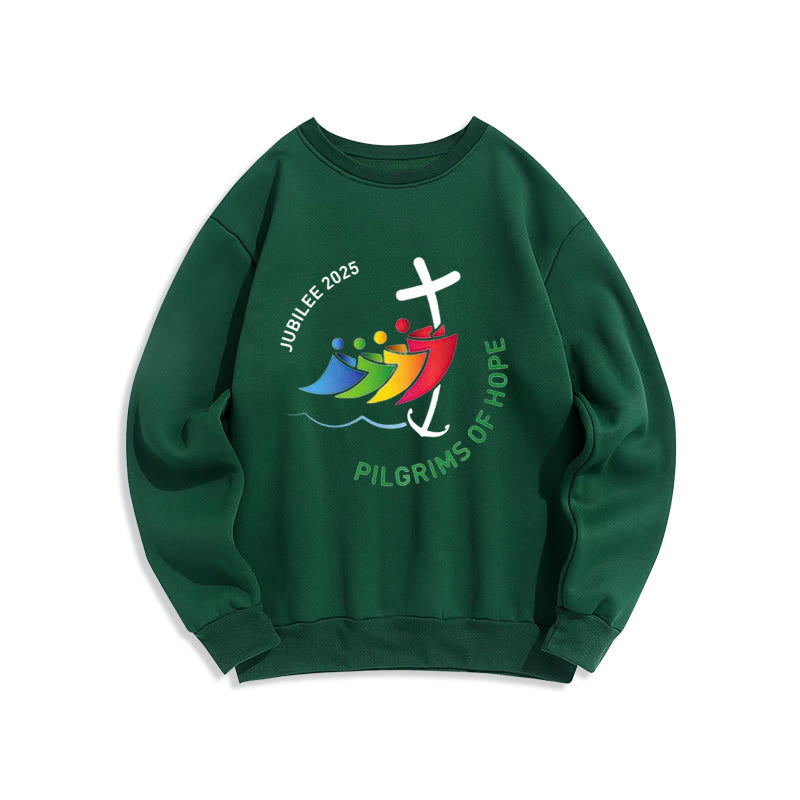 Christianartworkshop Colored Style Pilgrims of Hope Jubilee Fleece Lined Polyester Sweatshirt - Green - 2XL - image 7
