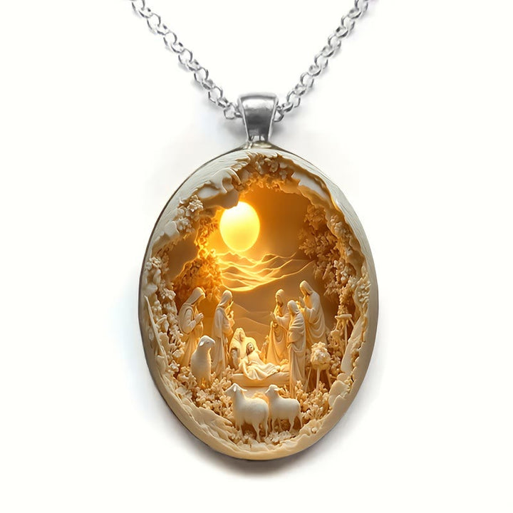Christianartworkshop 2D Flat Image Glass Nativity Scene Pendant Necklace - Nativity Scene - image 0