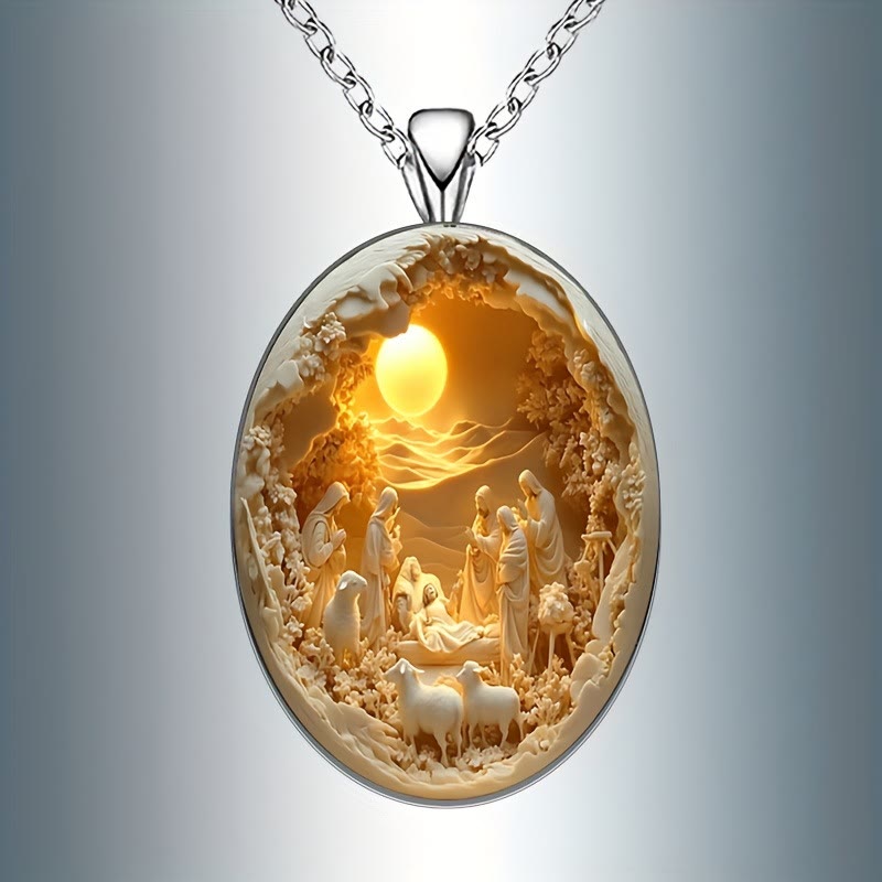 Christianartworkshop Simulated 3D Design Glass Nativity Scene Pendant Necklace - image 4