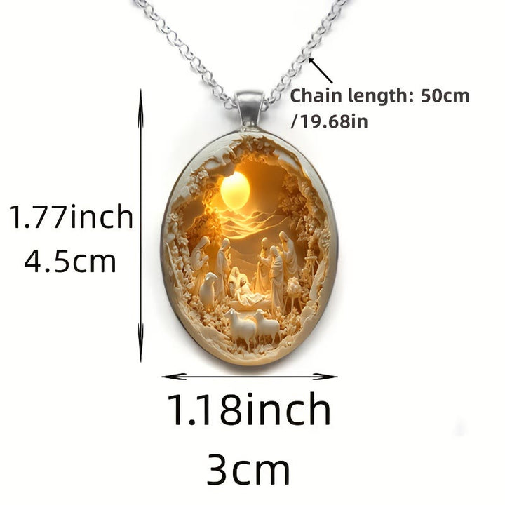 Christianartworkshop 2D Flat Image Glass Nativity Scene Pendant Necklace - image 4