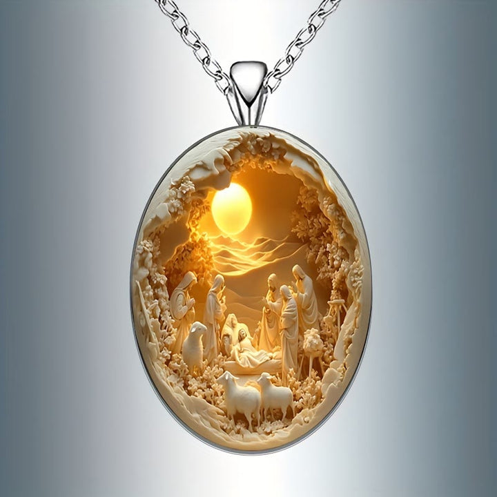 Christianartworkshop 2D Flat Image Glass Nativity Scene Pendant Necklace - image 3