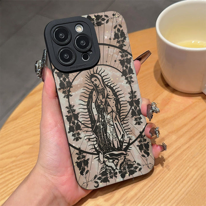 Christianartworkshop Elegant Shining Faith Virgin Mary Phone Case: Catholic Devotion Gift - Pearl White (Black Frame) - iPhone 16Pro Max - image 2
