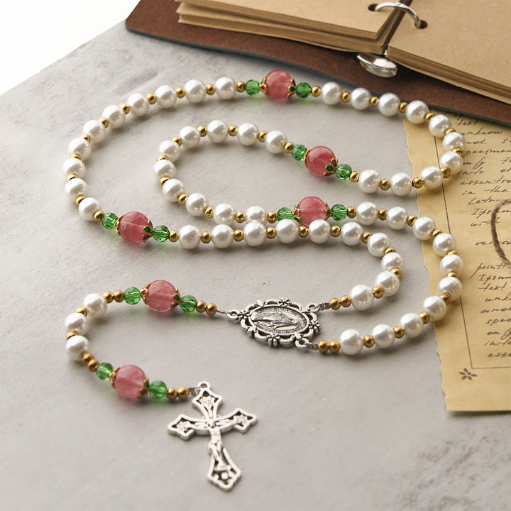 Christianartworkshop Floral Grace Our Lady Rosary with Pink & Purple Beads Accents - image 4