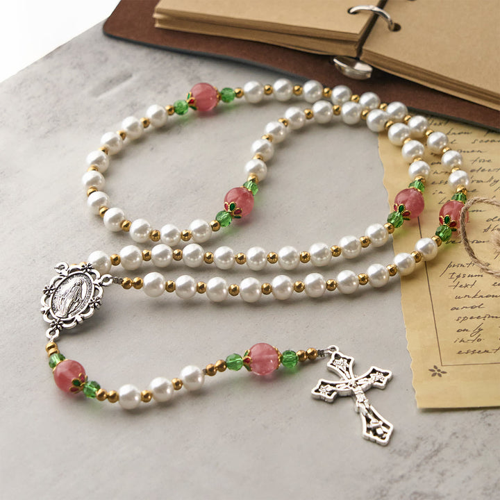 Christianartworkshop Floral Grace Our Lady Rosary with Pink & Purple Beads Accents - image 6