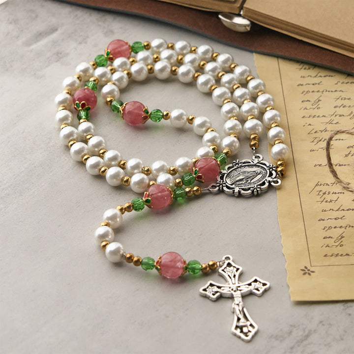 Christianartworkshop Floral Grace Our Lady Rosary with Pink & Purple Beads Accents - image 5