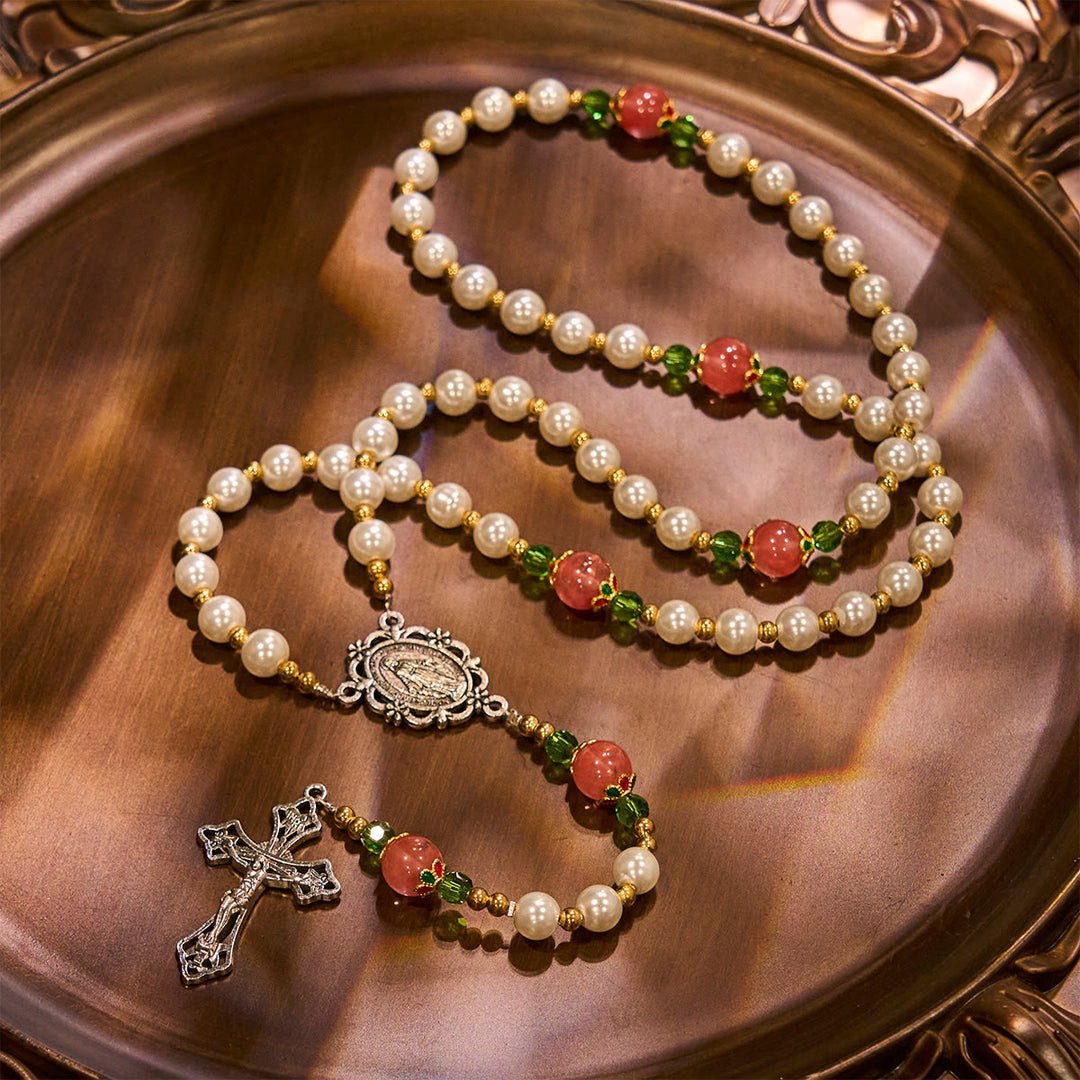 Christianartworkshop Floral Grace Our Lady Rosary with Pink & Purple Beads Accents - image 0