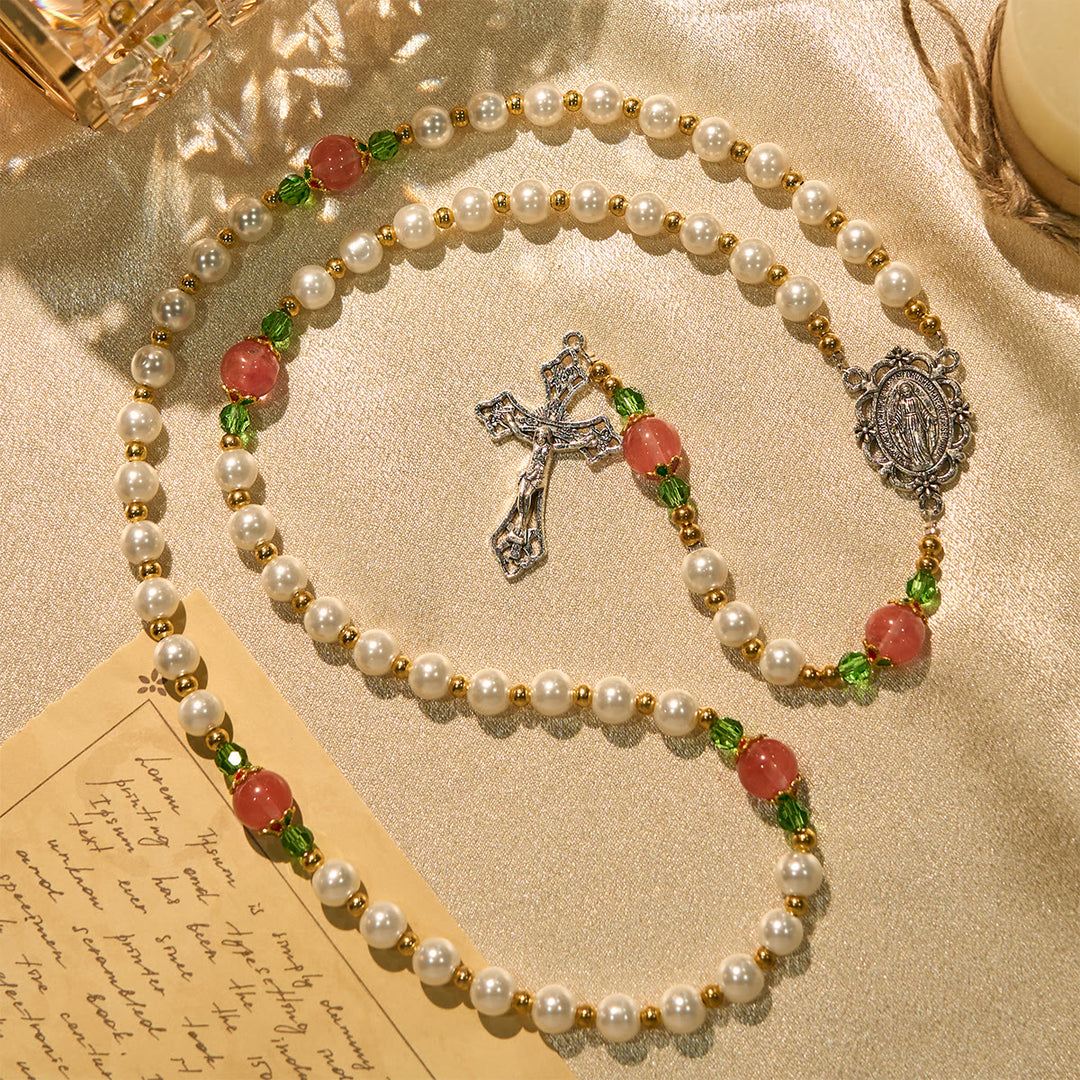Christianartworkshop Floral Grace Our Lady Rosary with Pink & Purple Beads Accents - image 3