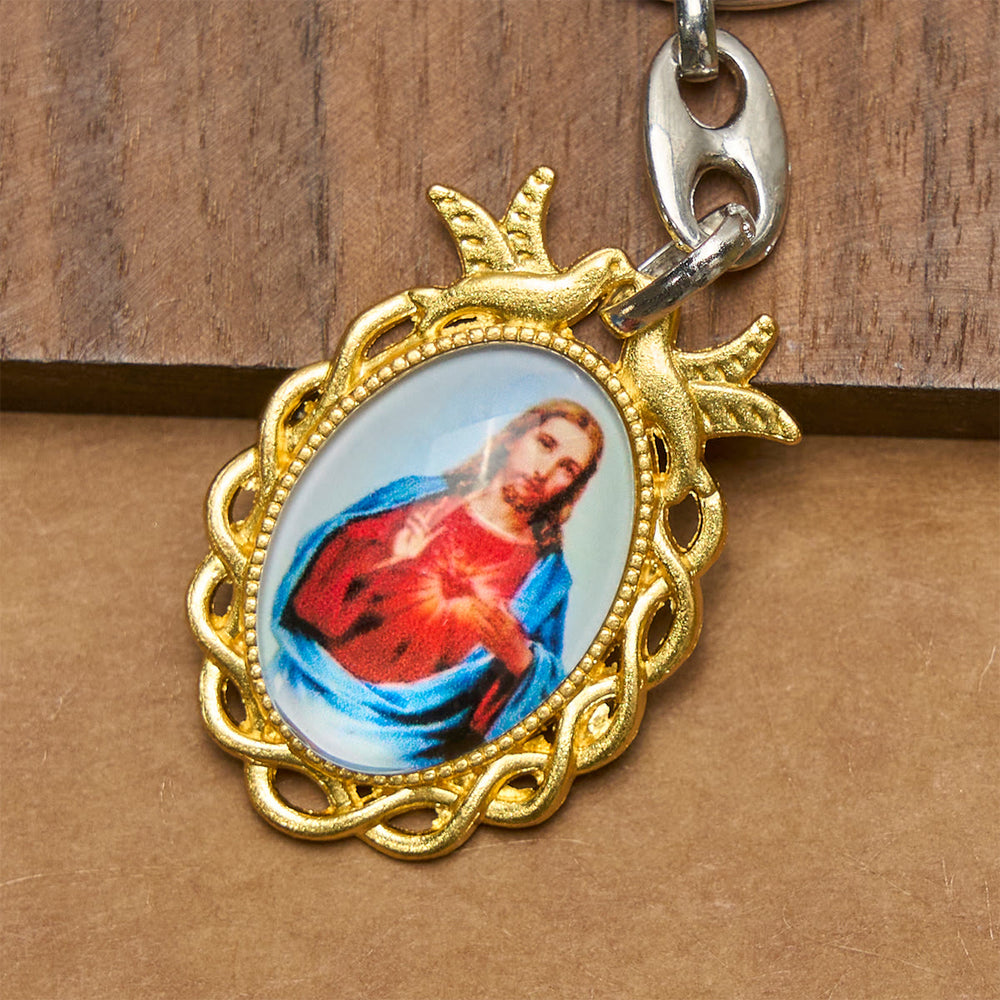 Christianartworkshop Faithful Sacred Heart of Jesus Keychain: Golden Frame Dove and Timeless Grace - image 1