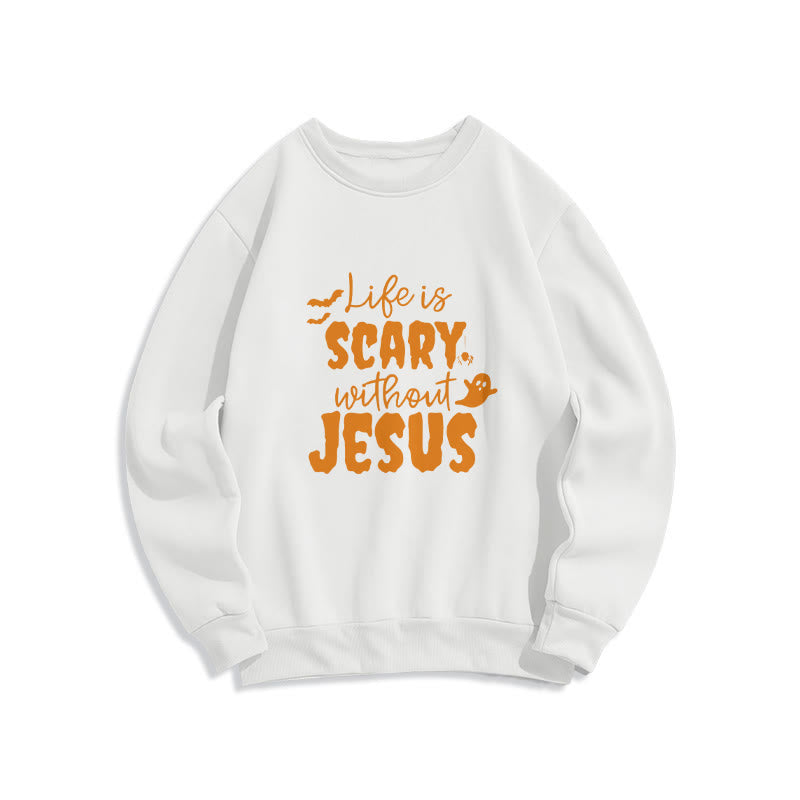 Christianartworkshop Life Is Scary Without Jesus Fleece Lined Polyester Sweatshirt - White - 2XL - image 0