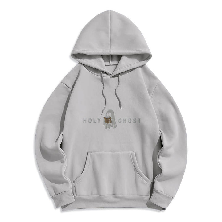 Christianartworkshop Holy Ghost Whimsical Ghost Art Fleece Lined Polyester Hoodie - Grey - 2XL - image 2