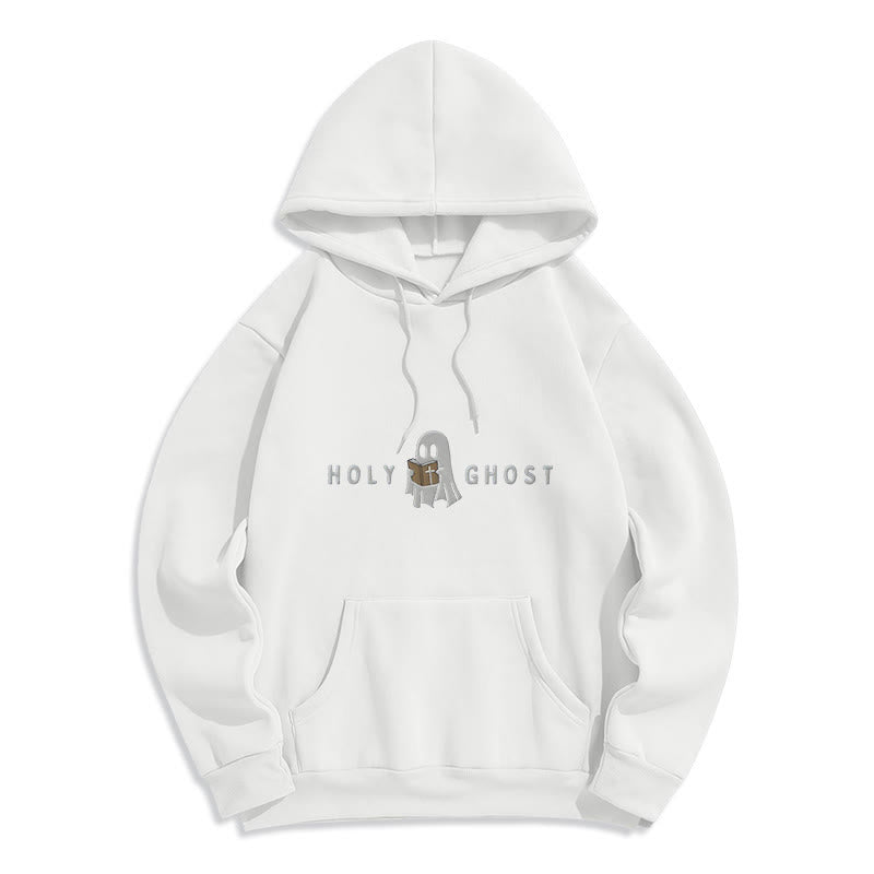 Christianartworkshop Holy Ghost Whimsical Ghost Art Fleece Lined Polyester Hoodie - White - 2XL - image 4