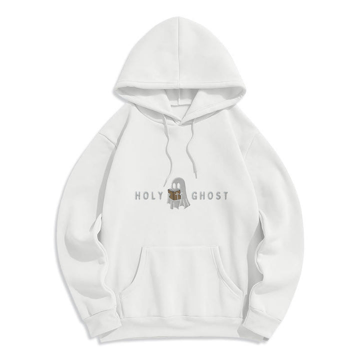 Christianartworkshop Holy Ghost Whimsical Ghost Art Fleece Lined Polyester Hoodie - White - 2XL - image 4