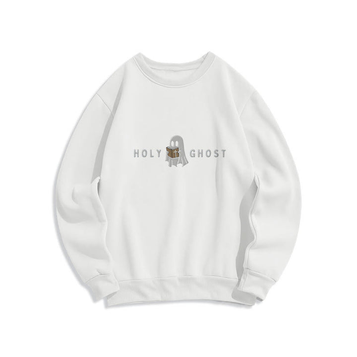 Christianartworkshop Holy Ghost Whimsical Ghost Art Fleece Lined Polyester Sweatshirt - White - 2XL - image 1