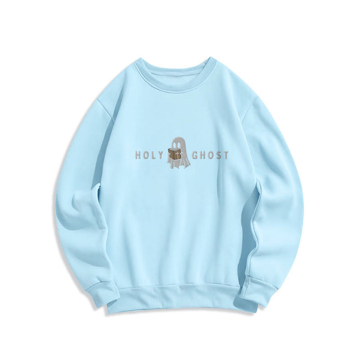 Christianartworkshop Holy Ghost Whimsical Ghost Art Fleece Lined Polyester Sweatshirt - Blue - 2XL - image 2