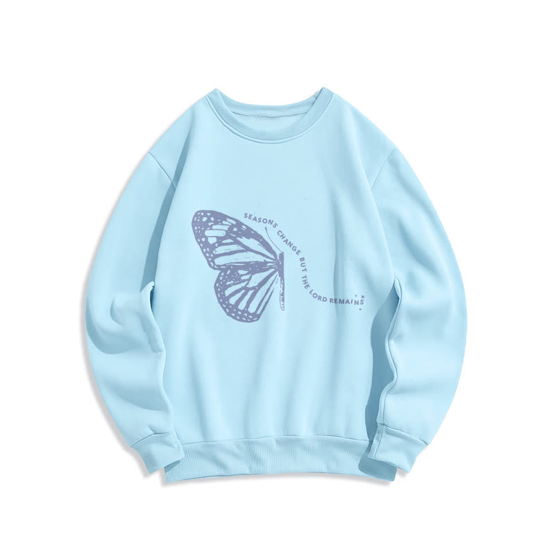 Christianartworkshop Seasons Change Lord Remains Butterfly Motif Fleece Lined Polyester Sweatshirt - Blue - 2XL - image 1