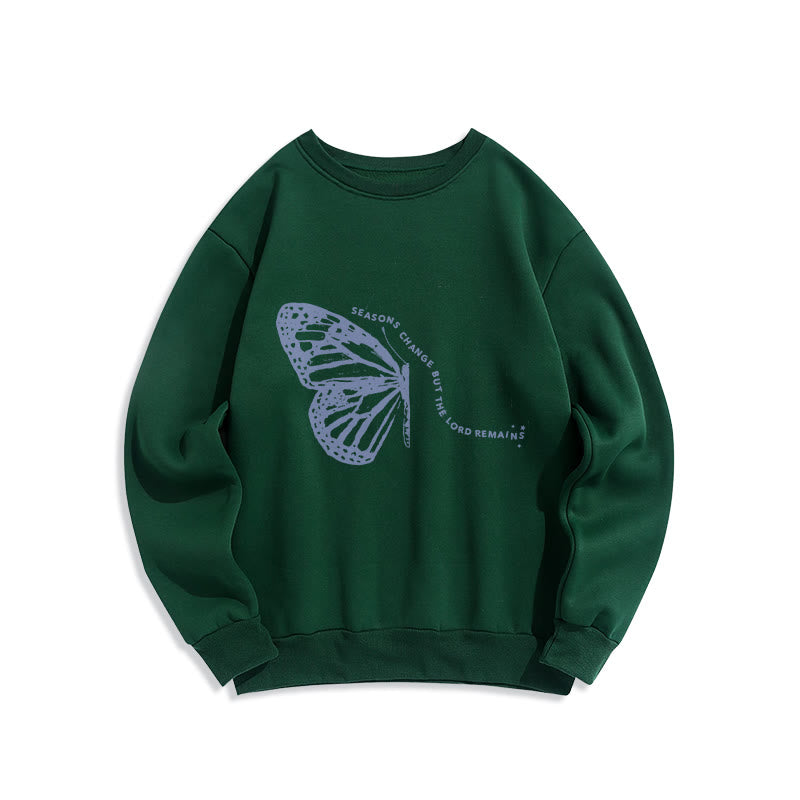 Christianartworkshop Seasons Change Lord Remains Butterfly Motif Fleece Lined Polyester Sweatshirt - Green - 2XL - image 4