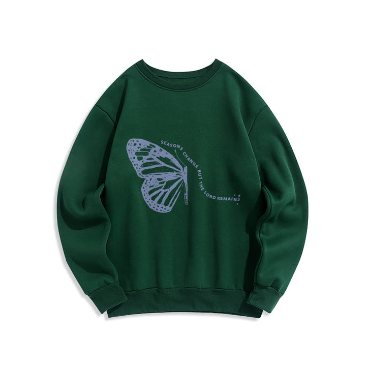 Christianartworkshop Seasons Change Lord Remains Butterfly Motif Fleece Lined Polyester Sweatshirt - Green - 2XL - image 4