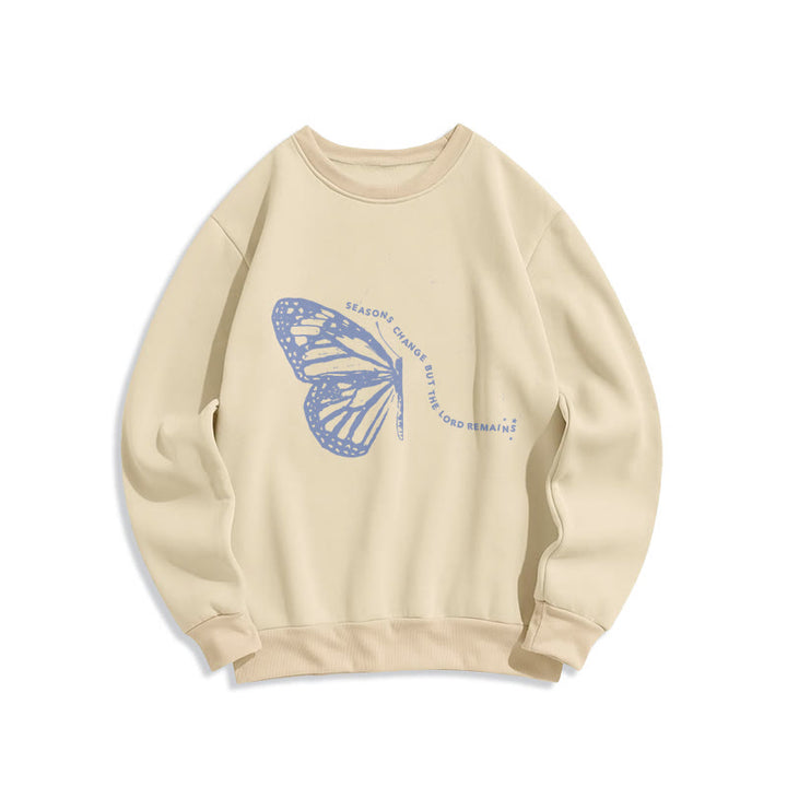 Christianartworkshop Seasons Change Lord Remains Butterfly Motif Fleece Lined Polyester Sweatshirt - Beige - 2XL - image 2
