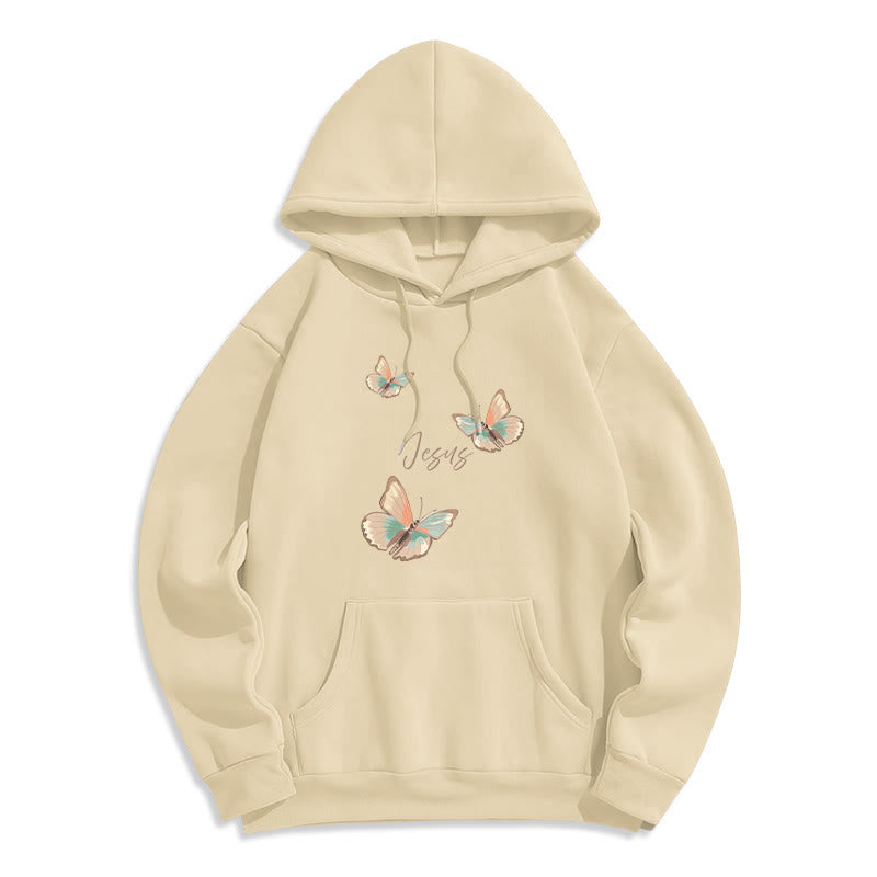 Christianartworkshop Gentle Style Butterfly Whisper of Jesus Fleece Lined Polyester Hoodie - Beige - 2XL - image 3