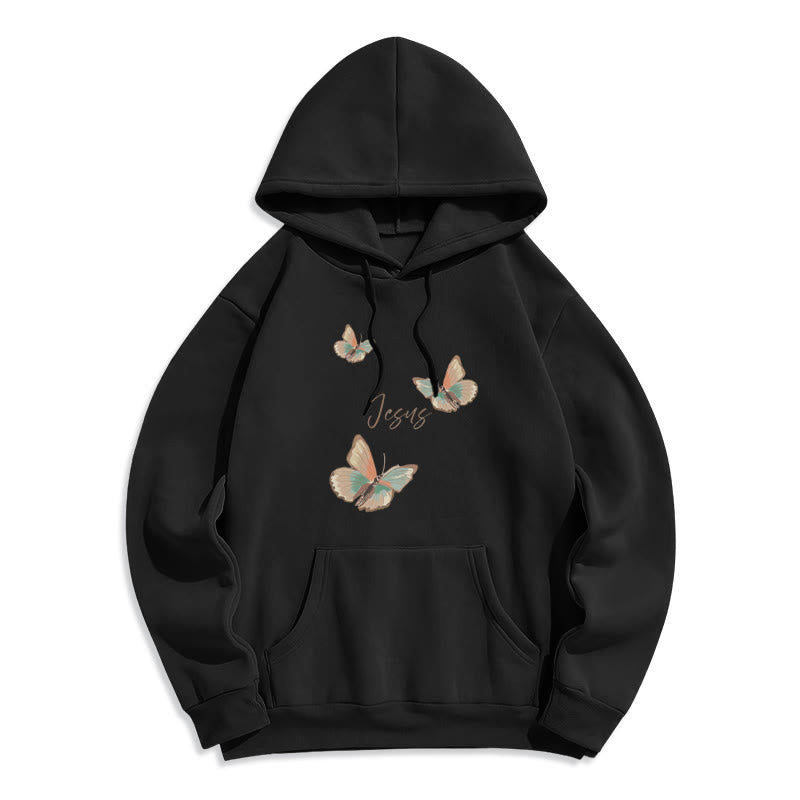 Christianartworkshop Gentle Style Butterfly Whisper of Jesus Fleece Lined Polyester Hoodie - Black - 2XL - image 5