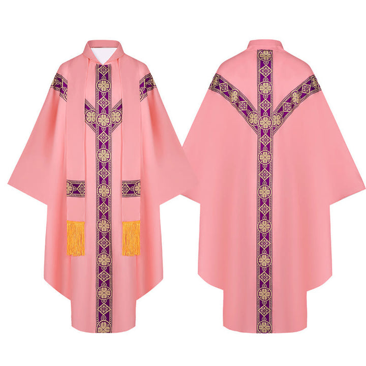 Christianartworkshop Medieval Cloak Clergy Robe with Golden Religious Patterns - Pink - One Size Fits All (Length 130cm) - image 12