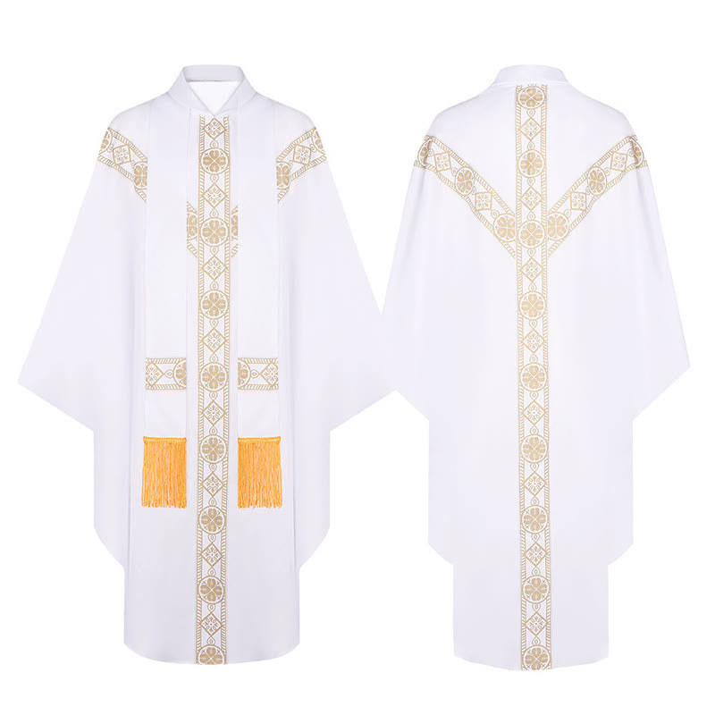 Christianartworkshop Medieval Cloak Clergy Robe with Golden Religious Patterns - White - One Size Fits All (Length 130cm) - image 8