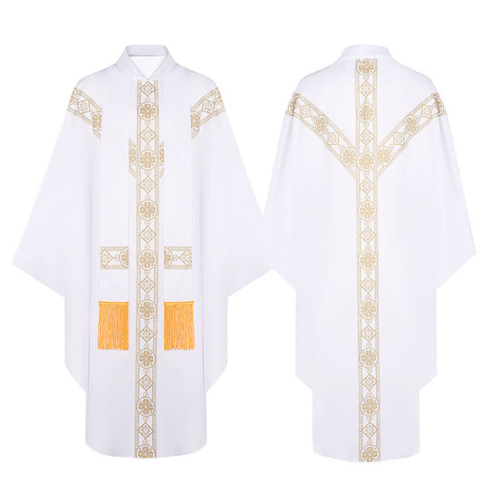 Christianartworkshop Medieval Cloak Clergy Robe with Golden Religious Patterns - White - One Size Fits All (Length 130cm) - image 8