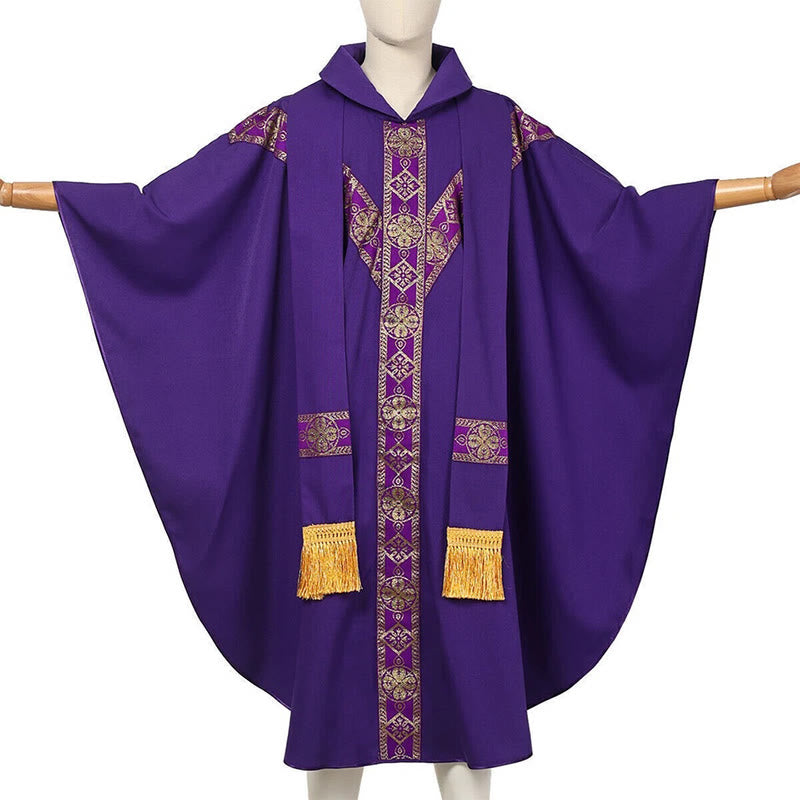 Christianartworkshop Medieval Cloak Clergy Robe with Golden Religious Patterns - Purple - One Size Fits All (Length 130cm) - image 11
