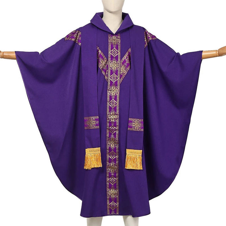 Christianartworkshop Medieval Cloak Clergy Robe with Golden Religious Patterns - Purple - One Size Fits All (Length 130cm) - image 11
