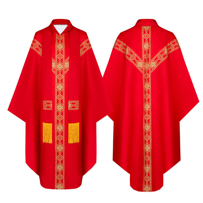 Christianartworkshop Medieval Cloak Clergy Robe with Golden Religious Patterns - Red - One Size Fits All (Length 130cm) - image 1