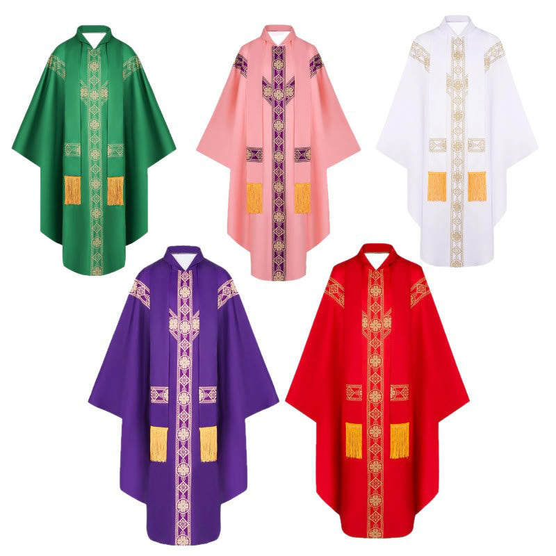 Christianartworkshop Medieval Cloak Clergy Robe with Golden Religious Patterns - image 4