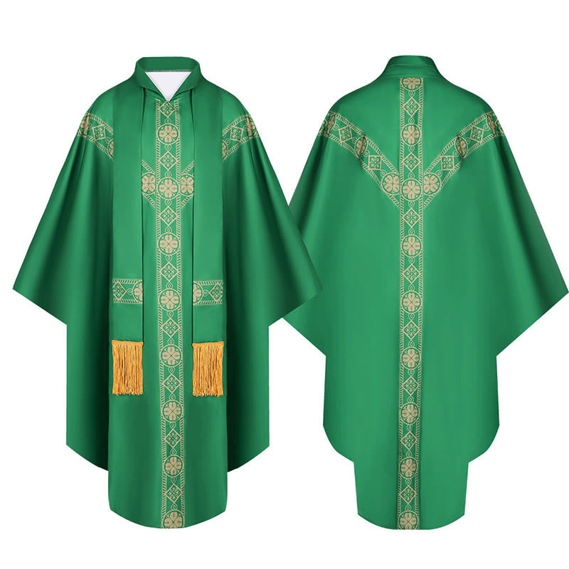 Christianartworkshop Medieval Cloak Clergy Robe with Golden Religious Patterns - Green - One Size Fits All (Length 130cm) - image 5