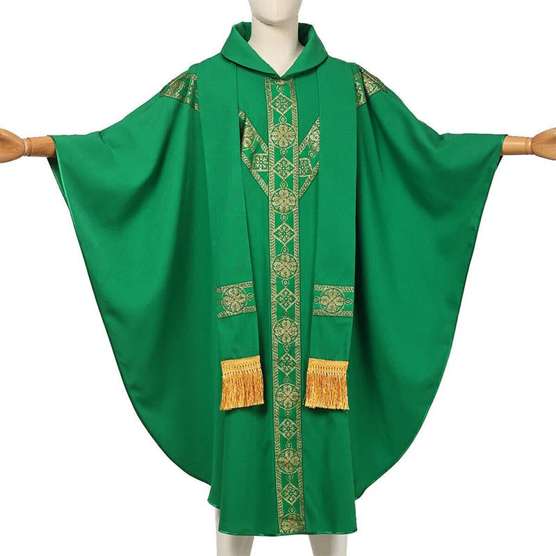 Christianartworkshop Medieval Cloak Clergy Robe with Golden Religious Patterns - image 6