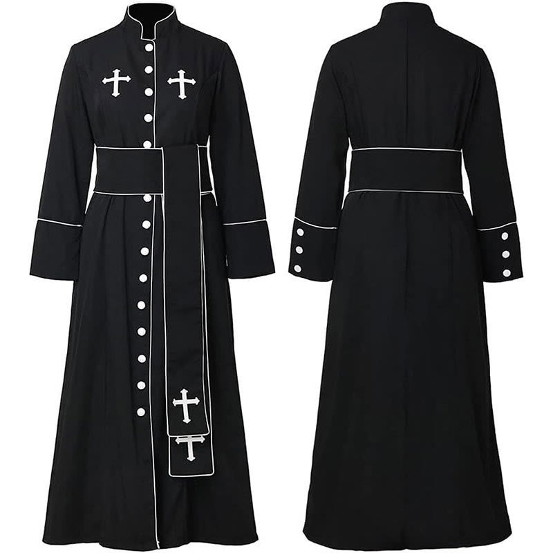 Christianartworkshop Ceremonial Black and White Stand Collar Clergy Robe with Belt & Cross Motifs - Black - 3XL - image 9