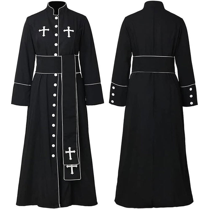 Christianartworkshop Ceremonial Black and White Stand Collar Clergy Robe with Belt & Cross Motifs - Black - 3XL - image 9