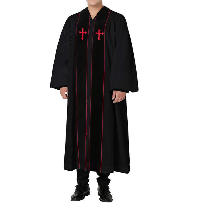 Christianartworkshop Traditional Black Cassock with Red Cross Embroidery & Formal Design - image 2