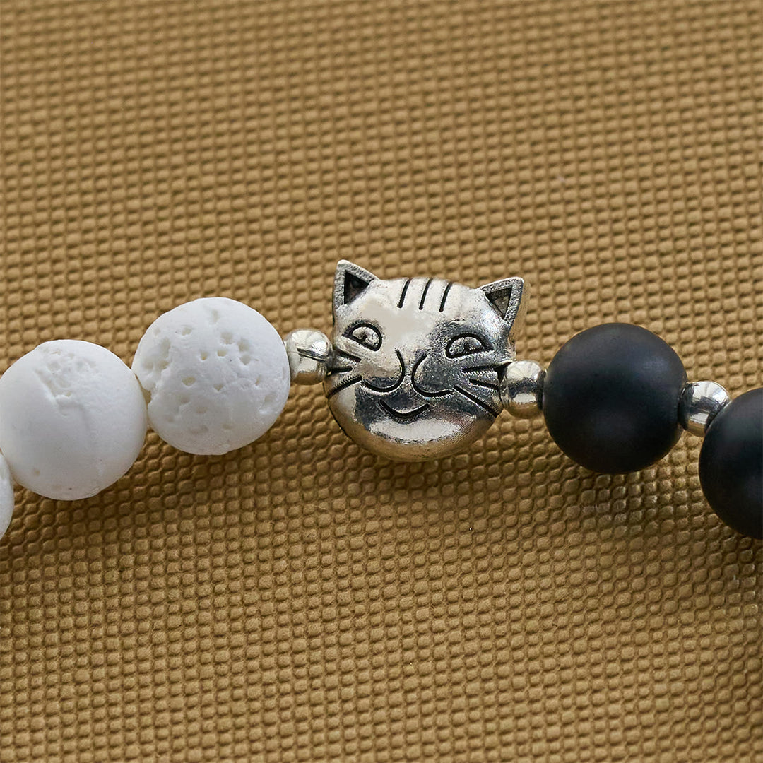 Christianartworkshop Matte Black and White Lava Stone with Cow Cat Blessing Animal Bracelet - image 5