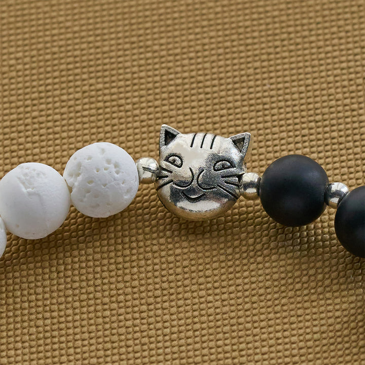 Christianartworkshop Matte Black and White Lava Stone with Cat Cow Chrams Bracelet & Animal Rosary  - image 14