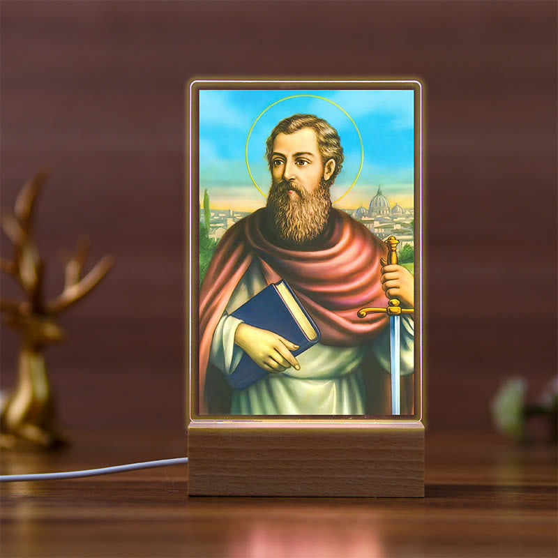 Christianartworkshop Holy Saints Icon Beechwood Base Night Light of Faithful Guardian - B - image 1