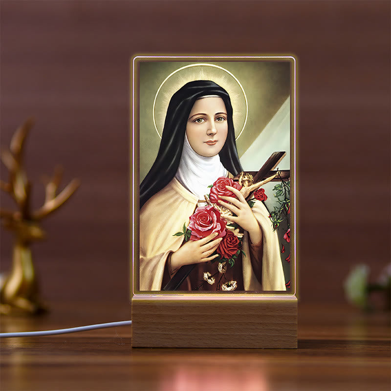 Christianartworkshop Daily Faith Resonant Religious Night Light with Holy Icons & Beech Base - B - image 1