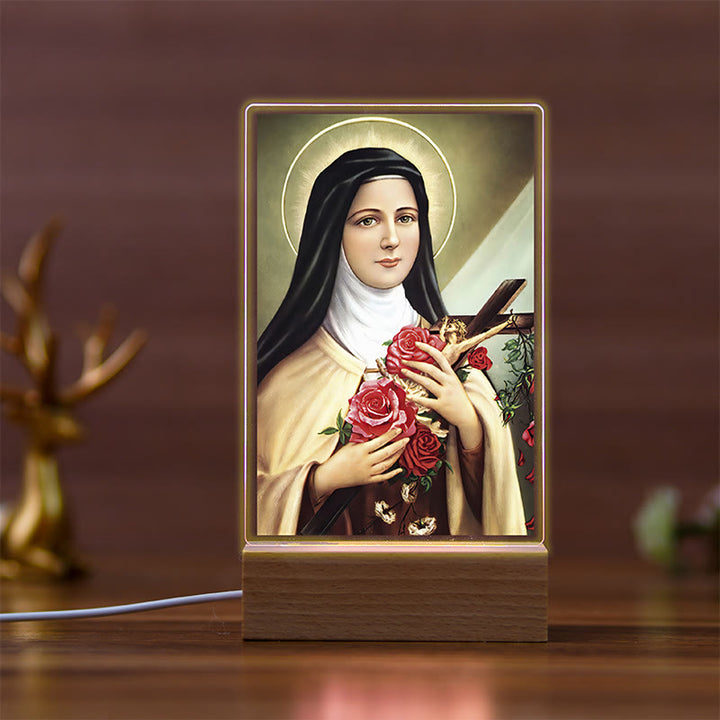 Christianartworkshop Daily Faith Resonant Religious Night Light with Holy Icons & Beech Base - B - image 1